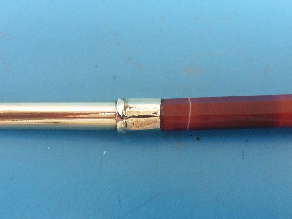 Gouden kroontjespen met streepagaat                      D11, Verzamelen, Pennenverzamelingen, Overige merken, Gebruikt, ., Overige typen