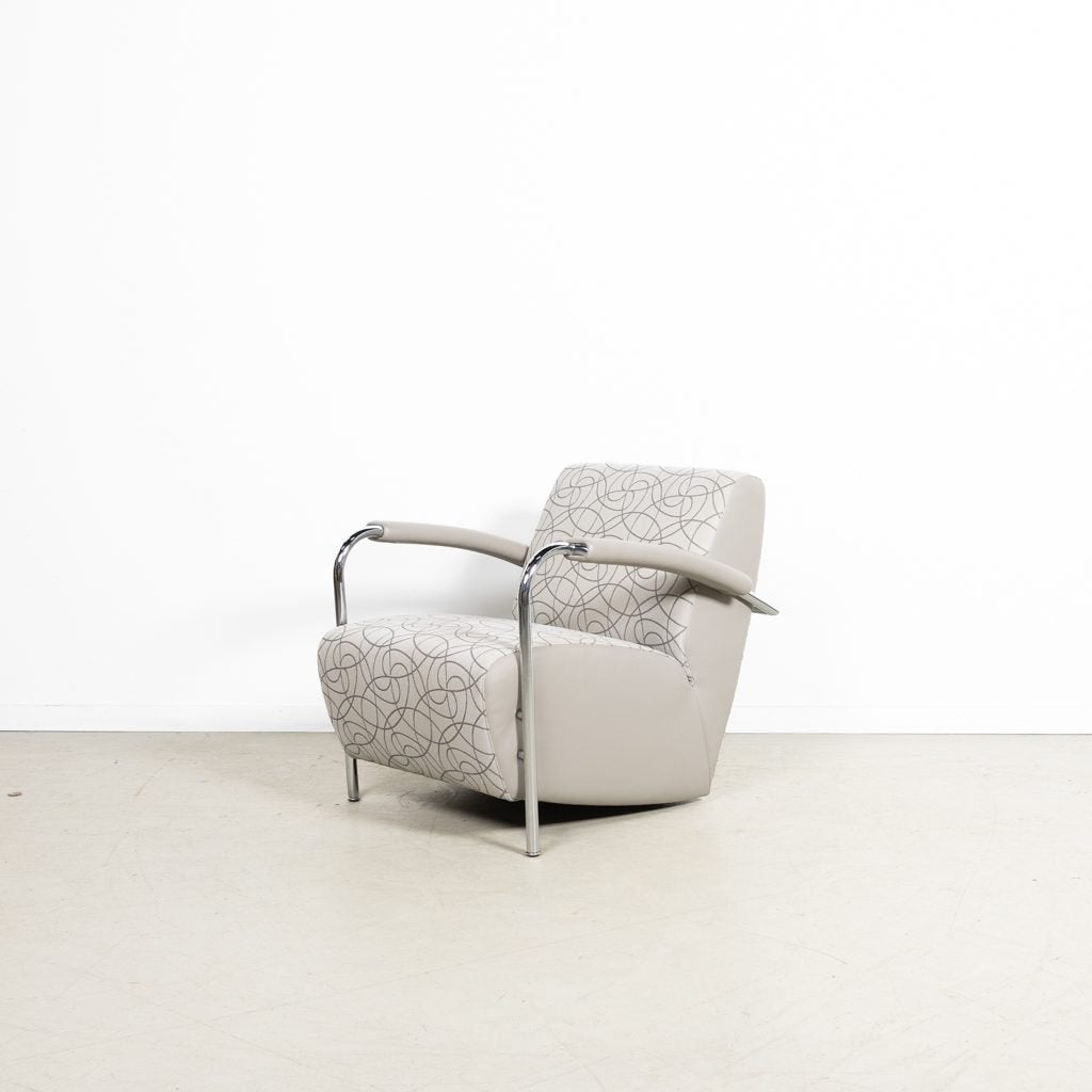 Leolux Scylla Laag Fauteuil Crème/Lichtgrijs Stof/Leer, Leolux, Zo goed als nieuw, Niet ingevuld, Niet ingevuld