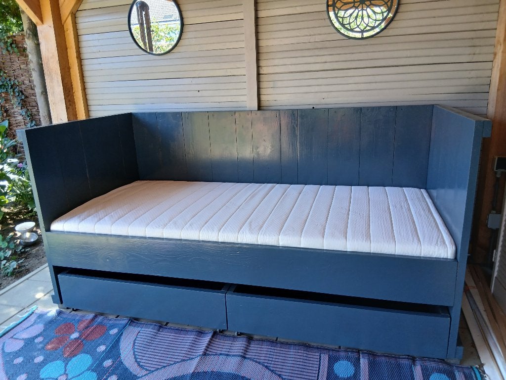 Houten bedbank, Huis en Inrichting, 90 cm, Eenpersoons, Blauw, Ophalen of Verzenden