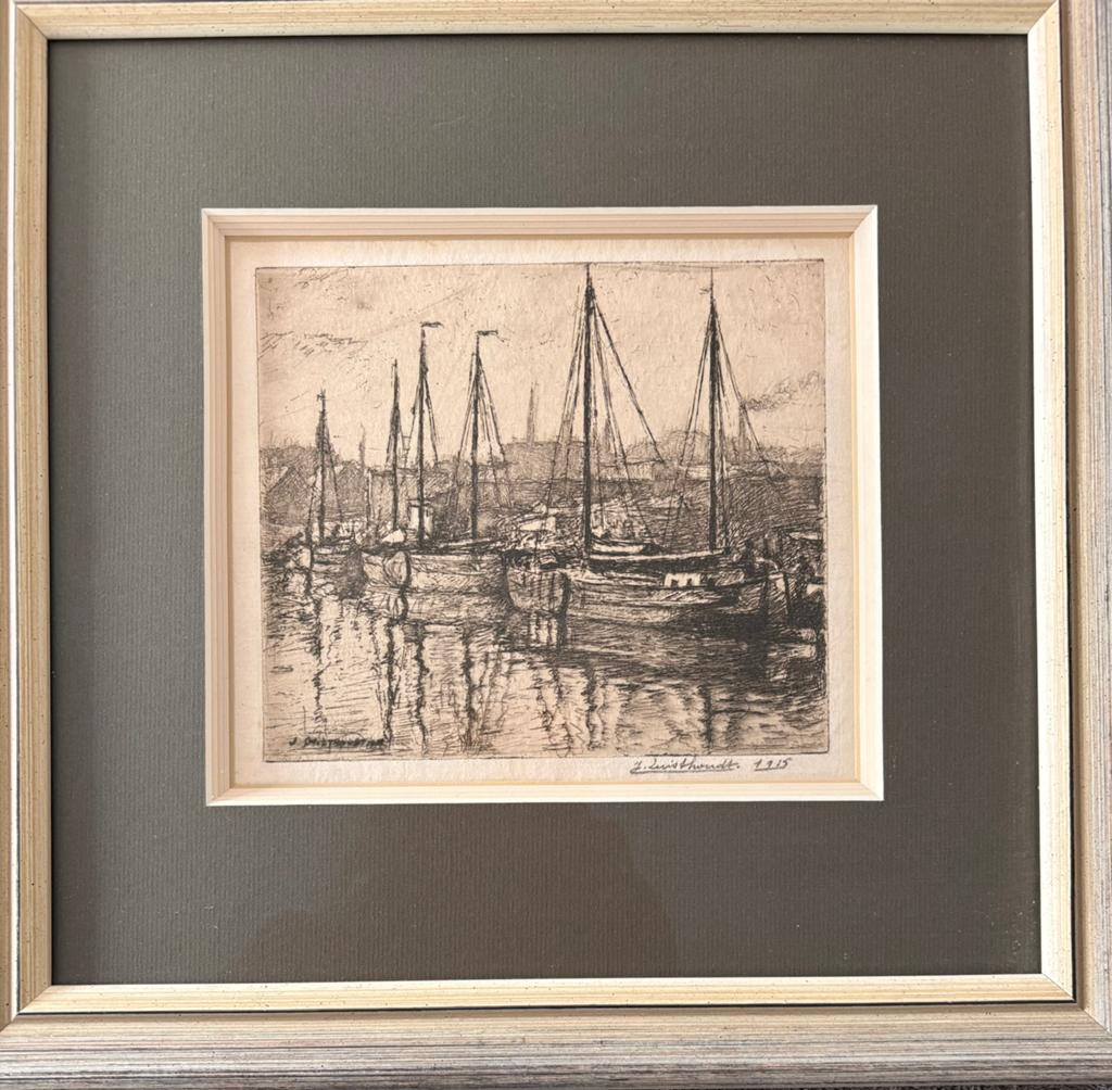 Jozef Quisthoudt 1883-1953 Ets, Ingelijst, Ets, Stadsgezicht, 35 cm