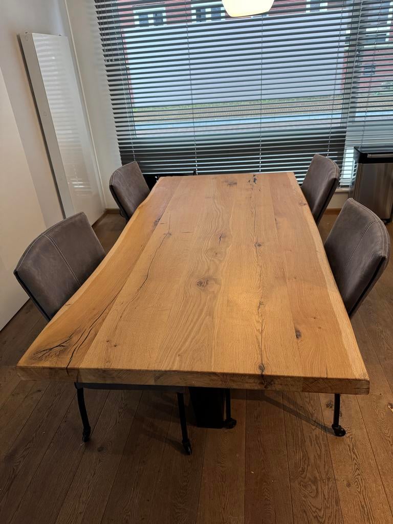 Robuuste Boomstam Eettafel - 200x100x76cm - Zwaar Tafelen, Ophalen, Gebruikt, 100 tot 150 cm, 150 tot 200 cm