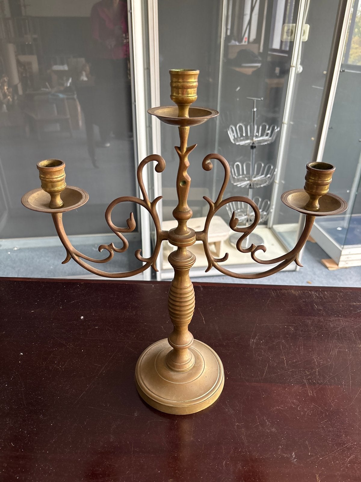 Antieke bronzen kandelaar met drie armen, Ophalen, Koper of Brons
