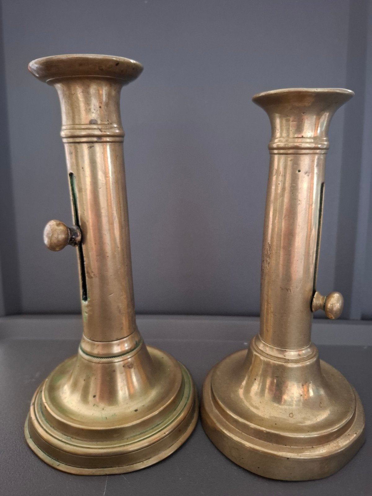 Antieke koperen kandelaars - set van 2, Antiek en Kunst, Ophalen of Verzenden