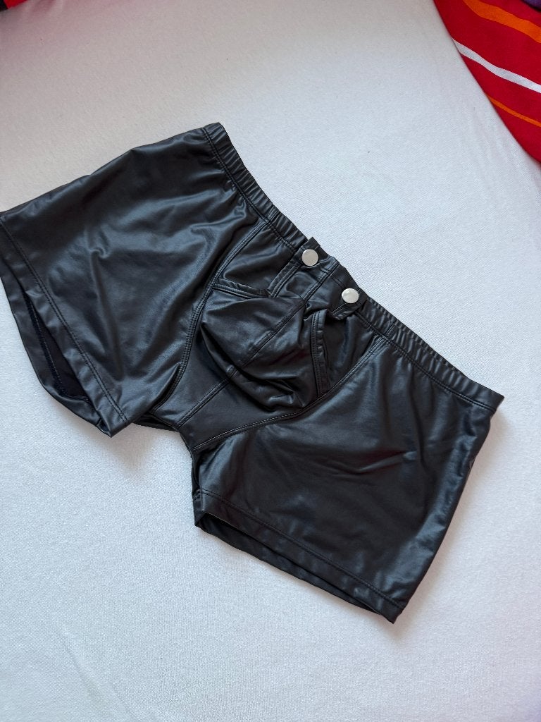 leatherlook, fetisj, short, met open front, maat L, zwart, Kleding | Heren, Ondergoed, Ophalen of Verzenden, Zwart, Boxer