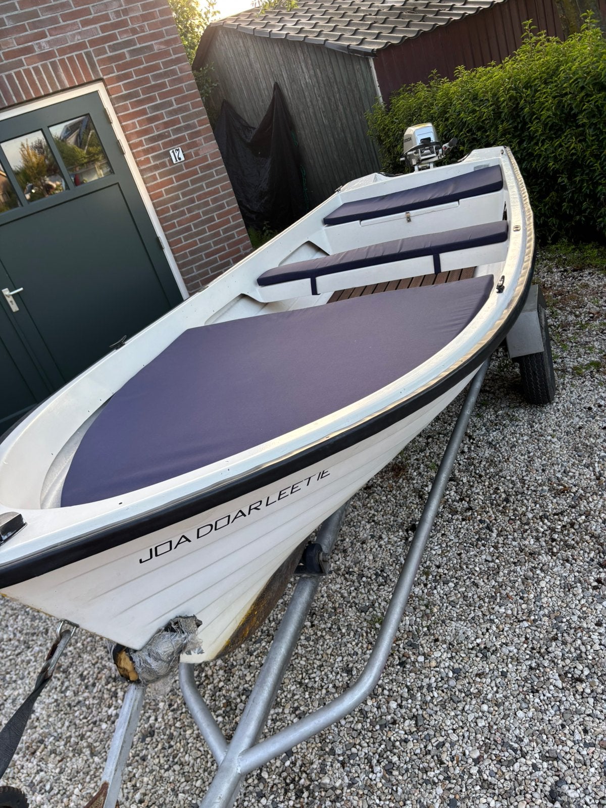 Motorboot met trailer, Honda BF5A motor, kussenset en hoes!, Ophalen, Gebruikt, 4 m, Afdekzeil