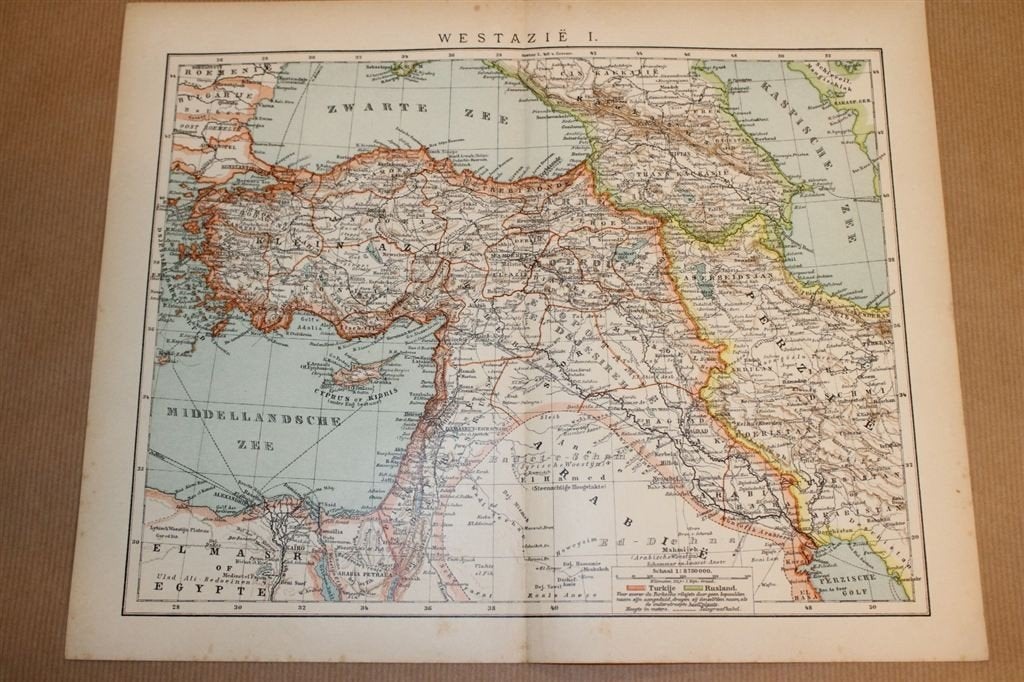 Antieke kaart - Turkije Perzië e.d. - Circa 1900, Boeken, Atlassen en Landkaarten, Ophalen of Verzenden, 1800 tot 2000, Nederland