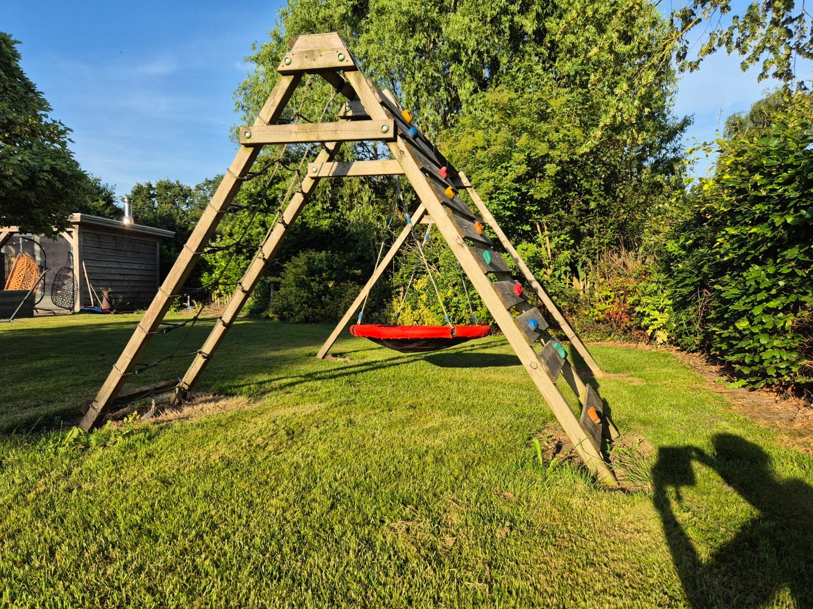 Dubbele Schommel met Klimaanbouw 3 x 3 meter, Ophalen, Klimnet