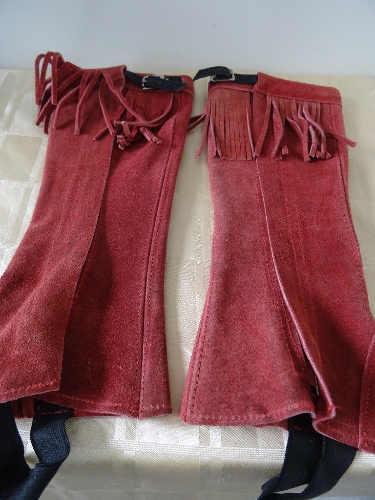Leren overzet laarzen rood suede leer western laars franjes, Ophalen of Verzenden, Zo goed als nieuw, Rood, Overige typen