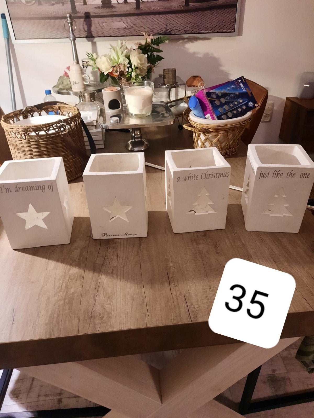 4 kerst windlichten van Riviera maison, Ophalen of Verzenden, Zo goed als nieuw, Overige materialen, Minder dan 25 cm
