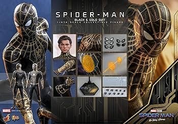 Hot toys Spider-mam black and Gold, Ophalen, Zo goed als nieuw, Actiefiguur of Pop