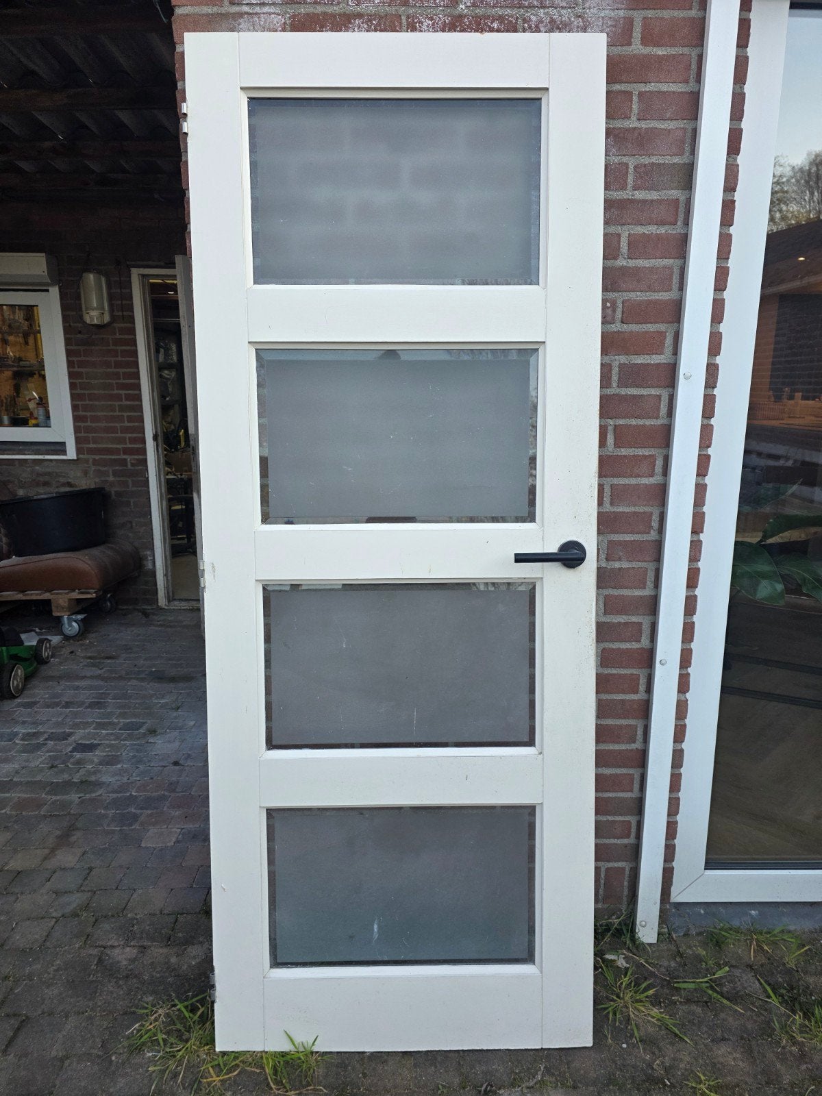 Massief houten deur met melkglas, Ophalen, Gebruikt, Minder dan 80 cm, Binnendeur