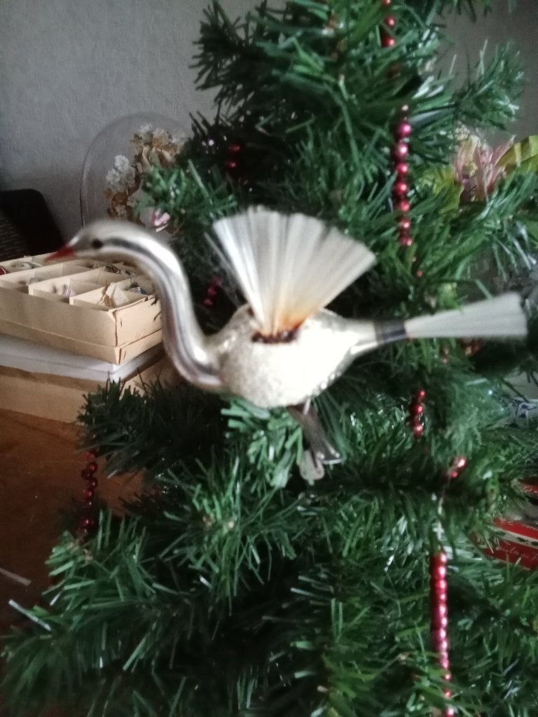 antieke glazen kerstbal zwaan op clip met 2 vleugels, Diversen, Ophalen of Verzenden, Gebruikt