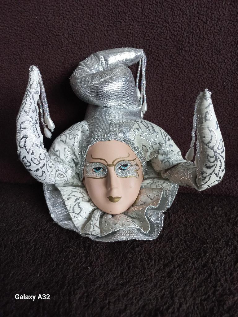 Venetiaans masker - zilverkleurige wanddecoratie, Zilver, Textiel, Decoratieobject, Ophalen of Verzenden