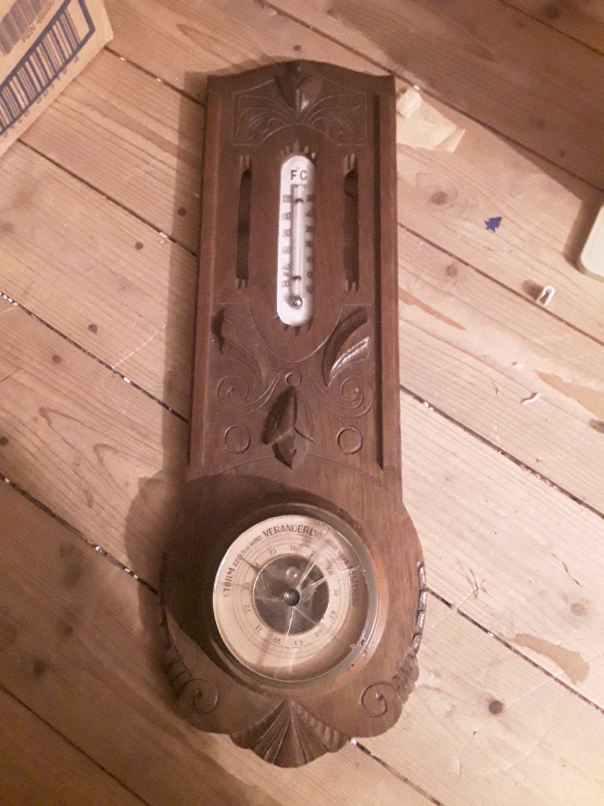 Antieke houten barometer met thermometer, Ophalen, Gebruikt, Barometer