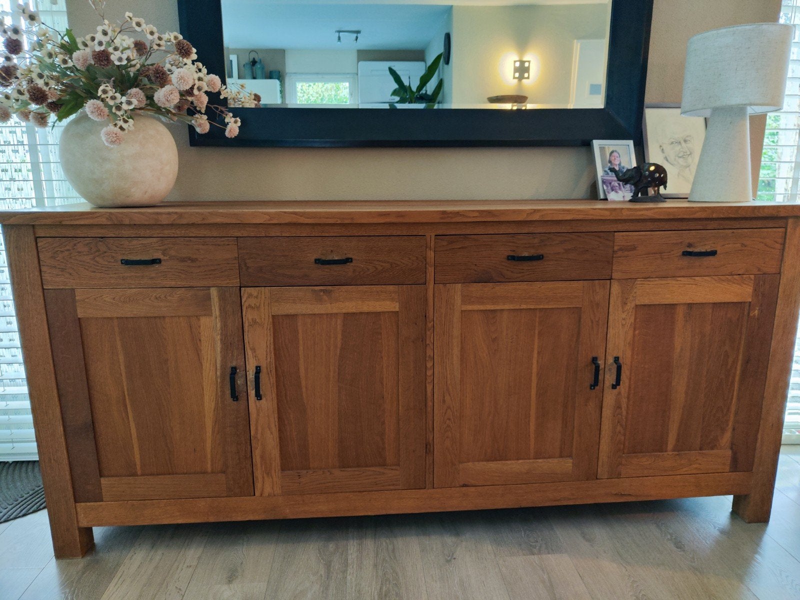 Massief eiken dressoir, Huis en Inrichting, Kasten | Dressoirs, Ophalen, Gebruikt, Eikenhout, 200 cm of meer