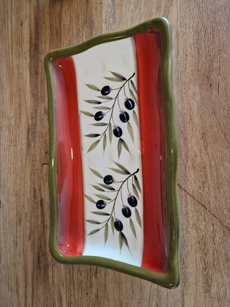 Vintage Italiaanse tapasschaal met olijven, 46x27cm, Ophalen of Verzenden