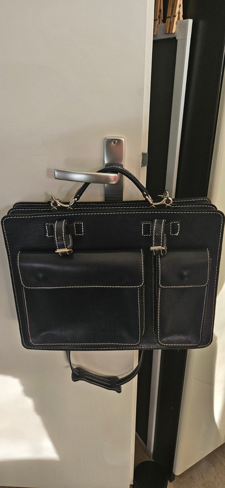 Donker blauwe leren tas nieuw, Nieuw, Ophalen of Verzenden, Minder dan 35 cm, Minder dan 50 cm