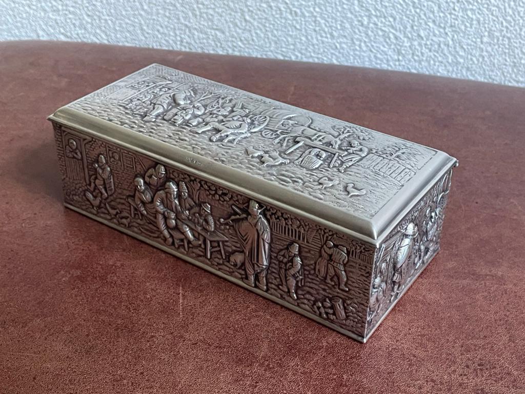 Vintage verzilverde lepeldoos DE / Herbert Hooijkaas, Ophalen of Verzenden, Zilver