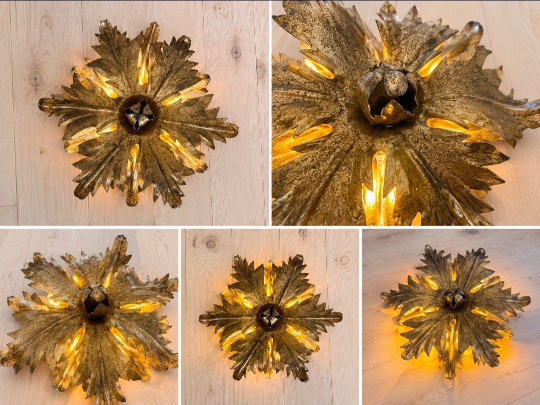 "Gouden" Banci Firenze  bloemmotief plafondlamp/wandlamp, Ophalen of Verzenden