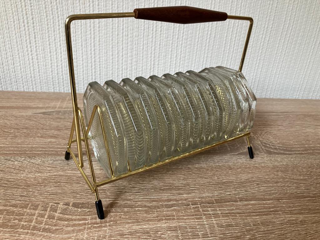 Rekje met 11 Glazen Onderzetters, Antiek en Kunst, Curiosa en Brocante, Ophalen of Verzenden
