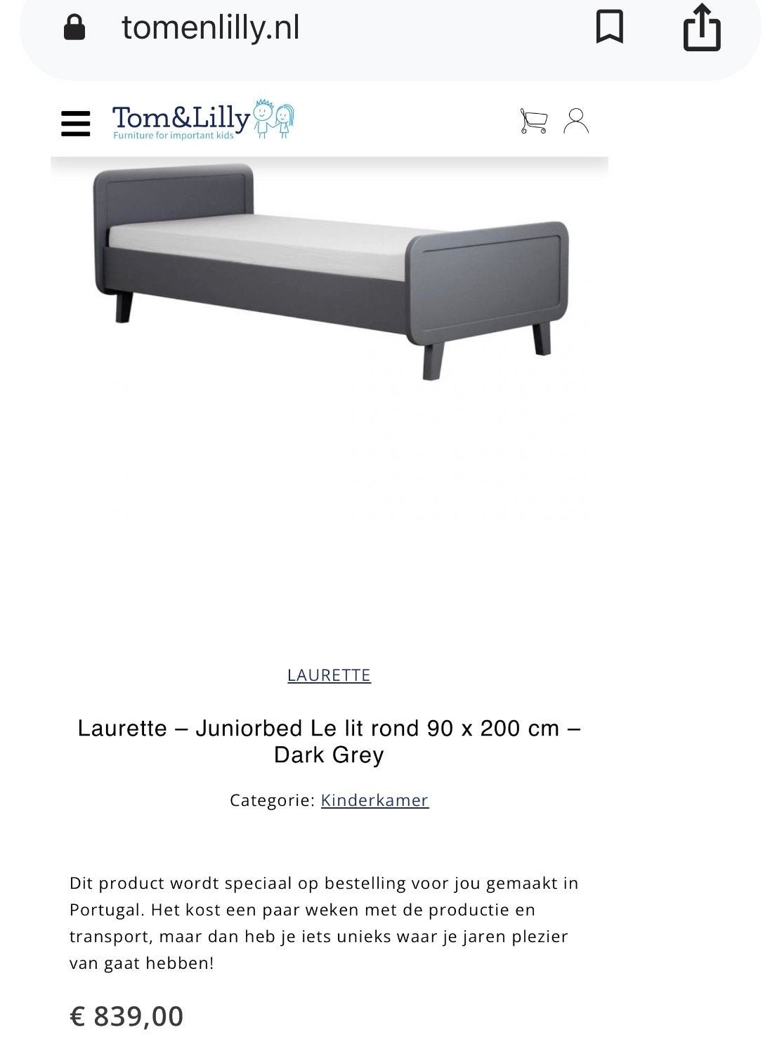 Bed met logeerlade 90 x 200 - Laurette le Lit (Massief), Ophalen, 85 tot 100 cm, Zo goed als nieuw, Lattenbodem