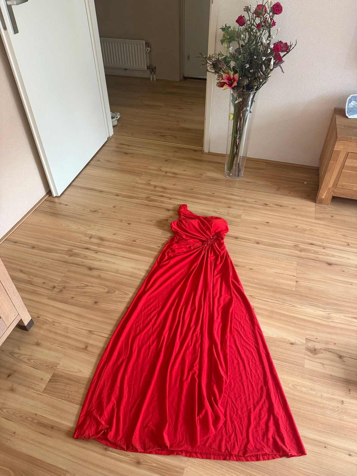Elegant Rode Avondjurk Maat 40 met Eén Schouderband, Ophalen, Maat 38/40 (M), Rood