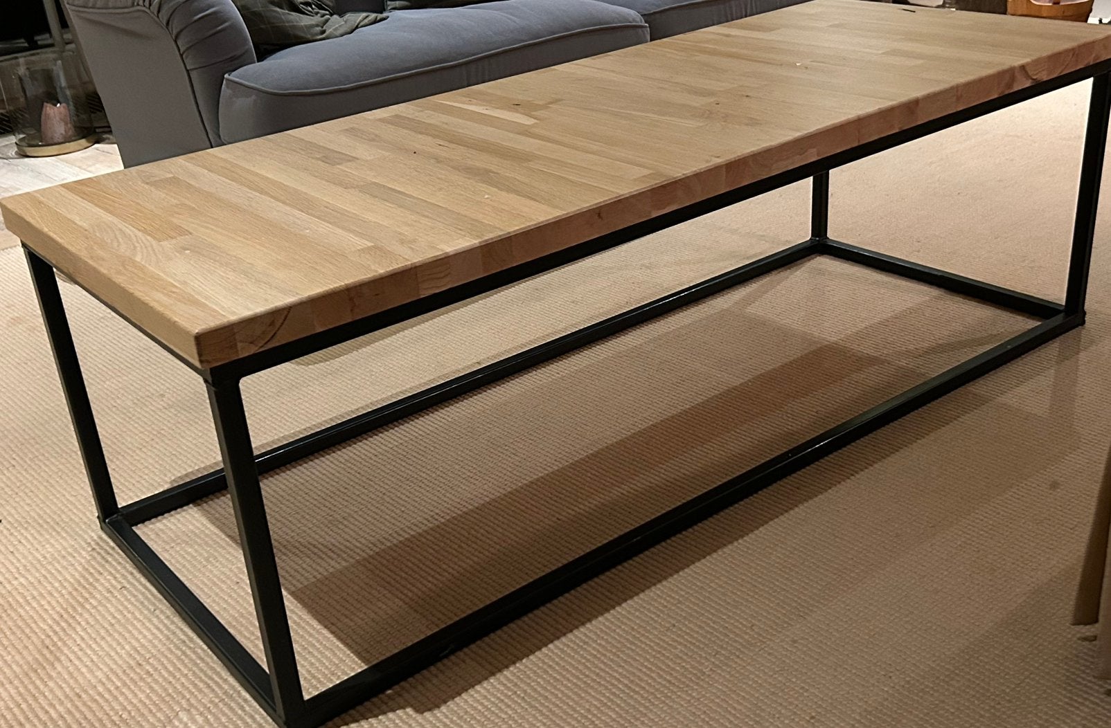 Salontafel/sidetable hout met stalen frame, Ophalen, Gebruikt, Eikenhout, 150 tot 200 cm