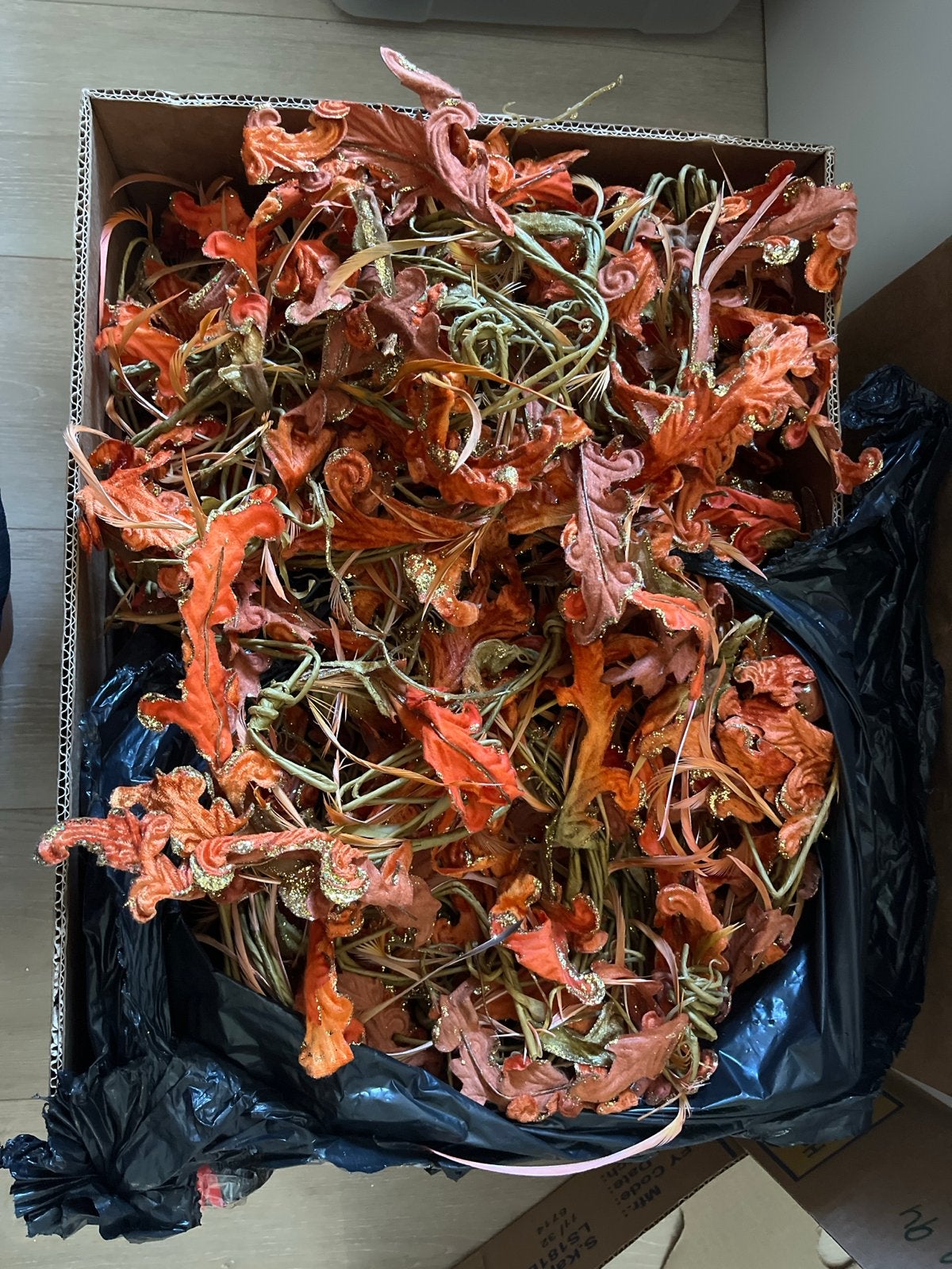 Herfstguirlandes, decoratie met oranje blad met glitters, Huis en Inrichting, Ophalen of Verzenden, Zo goed als nieuw, Oranje