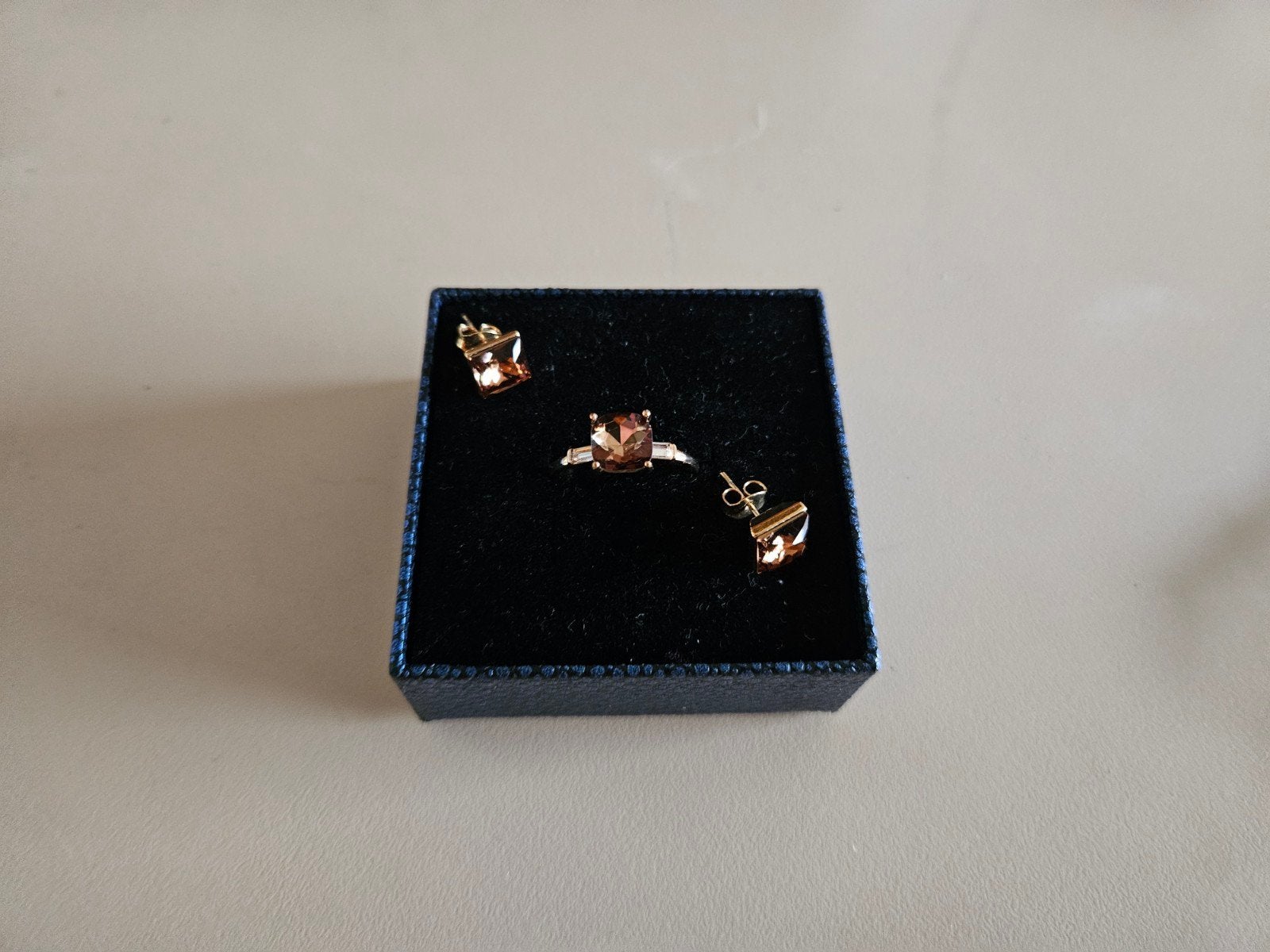 champagne oorknopjes en ring, Verzenden, Zilver, Ring