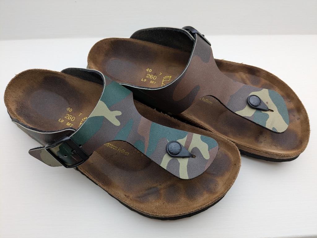 Birkenstock slippers camouflage, maat 40 normaal, Slippers, Ophalen of Verzenden, Gedragen, Groen