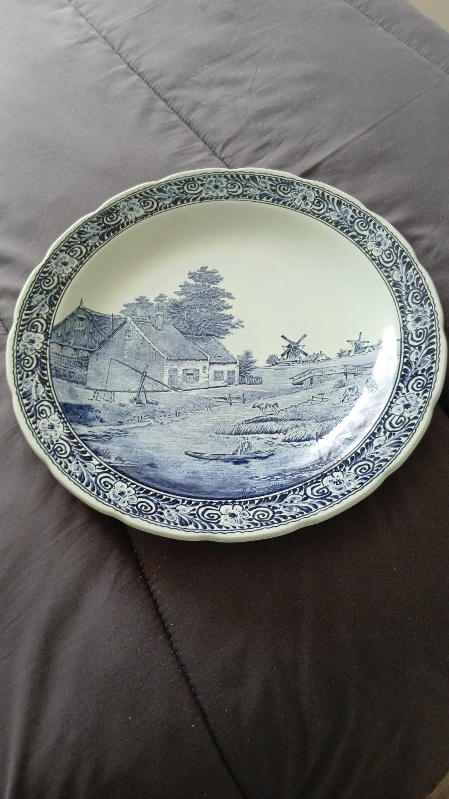 Boch België Delfts Blauw Wandbord - Hollands Landschap, Antiek en Kunst, Ophalen