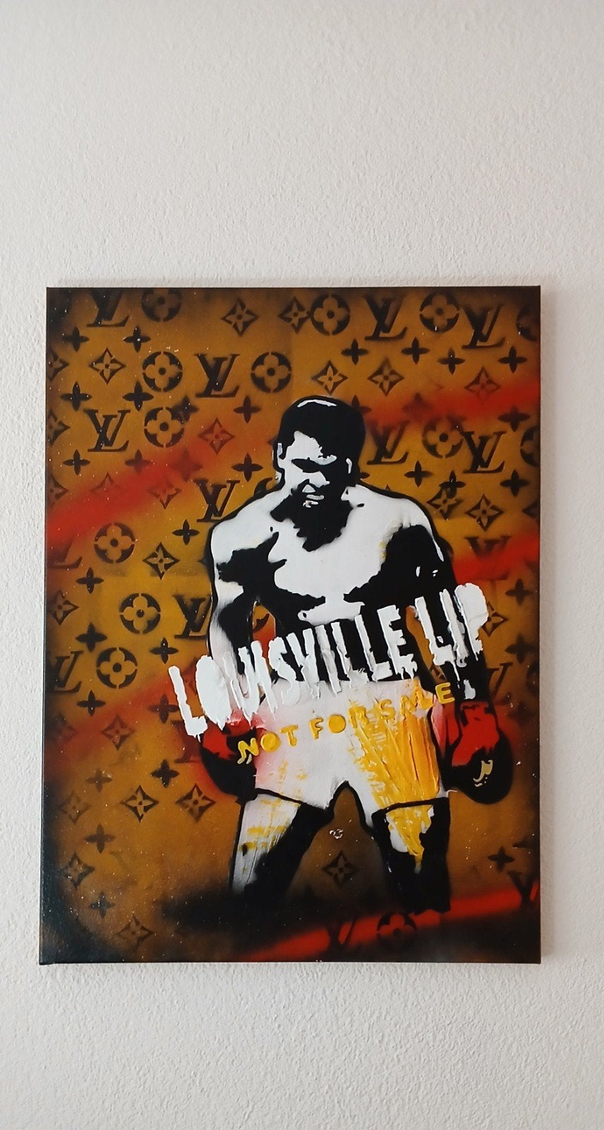 Muhammad Ali, Ophalen of Verzenden, Op houten frame, Gemengde techniek