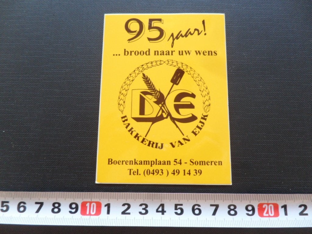 sticker someren 95 jaar brood naar uw wens bakkerij van eijk, Ophalen of Verzenden, Zo goed als nieuw