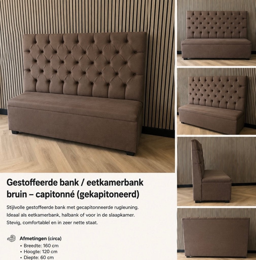 Gestoffeerde bank / eetkamerbank bruin - capitonné, Ophalen, Twee, Bruin, Capitonné
