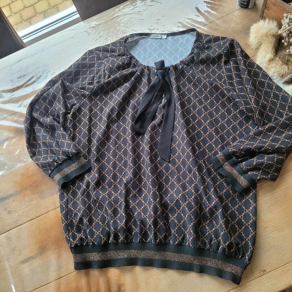 Stijlvolle Vera Jo Blouse met Kettingprint - Maat XL, Vera jo, Bruin, Maat 46/48 (XL) of groter, Ophalen of Verzenden