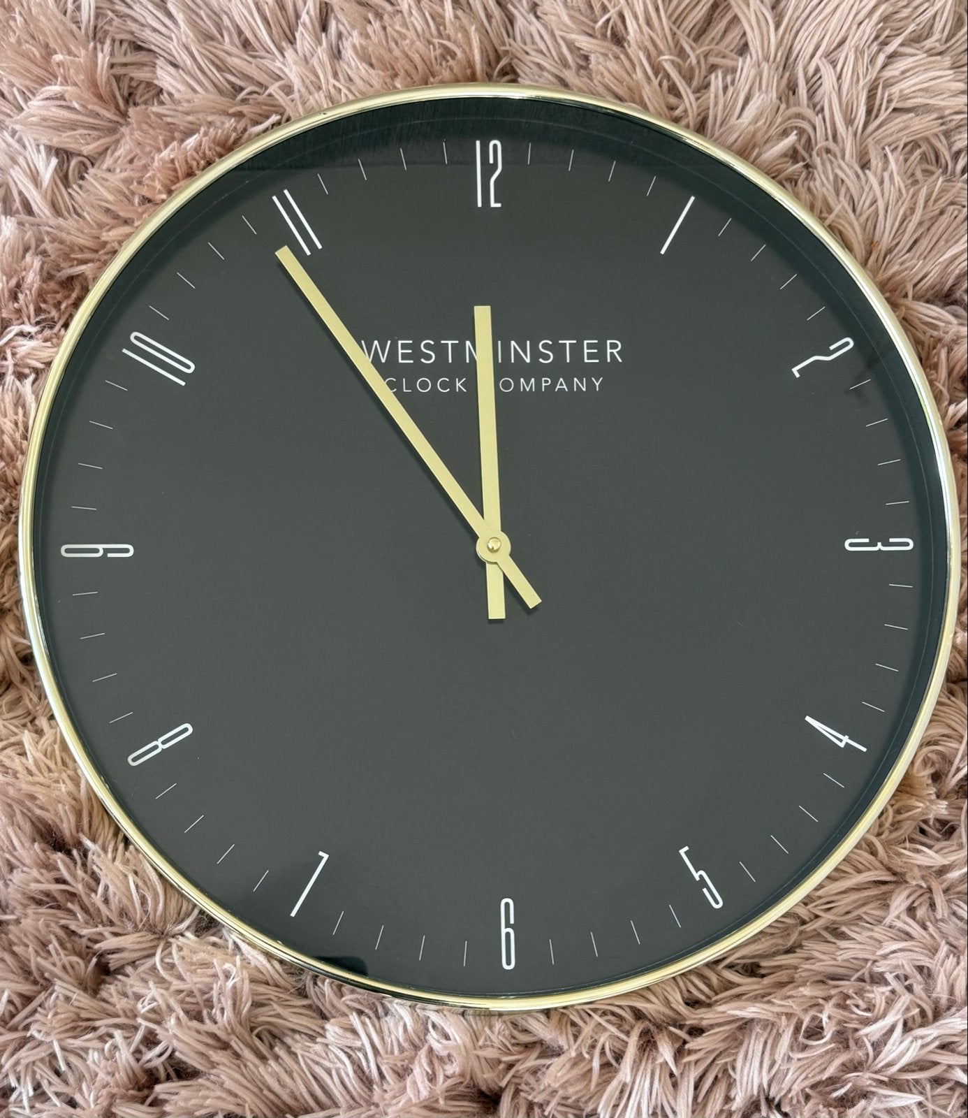Wandklok 51cm - Zwart met gouden rand, Ophalen, Goud, Wandklok, Analoog