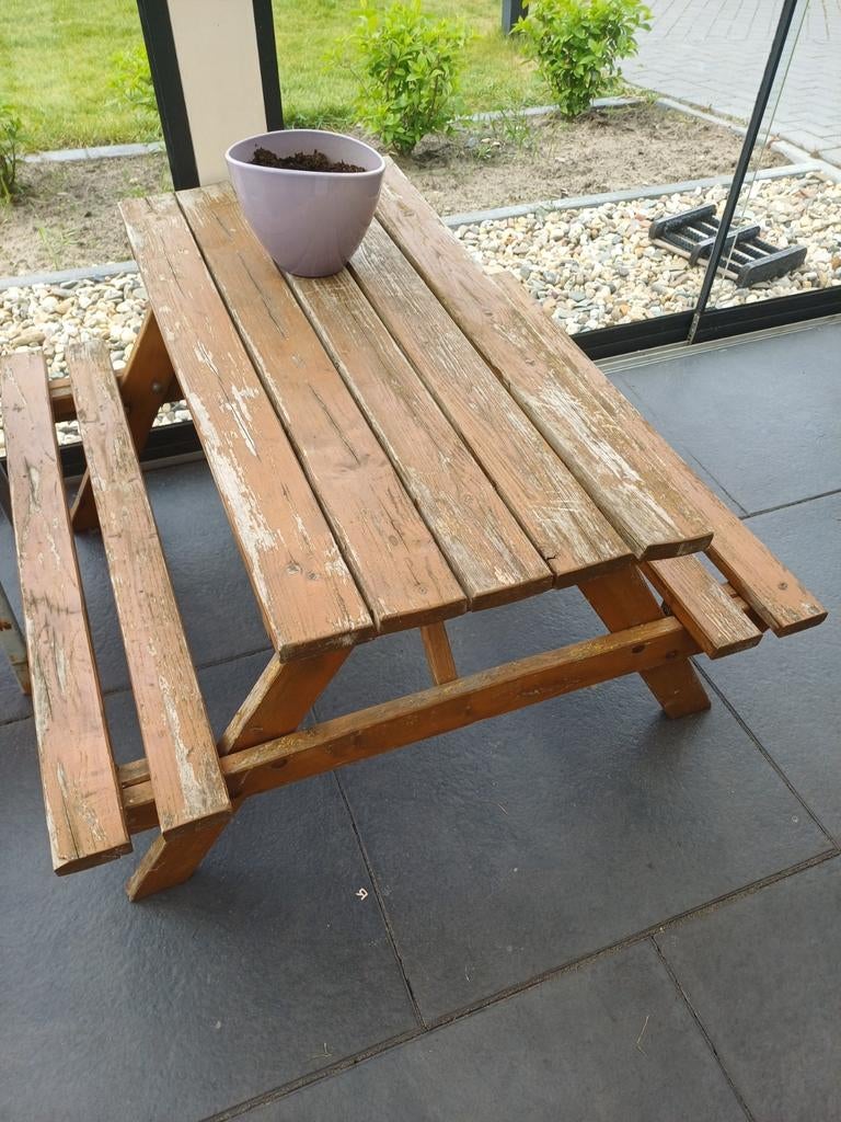 Houten kinderpicknicktafel - Gebruikt, Tuin en Terras, Picknicktafels, Gebruikt, Rechthoekig, Hout, Ophalen