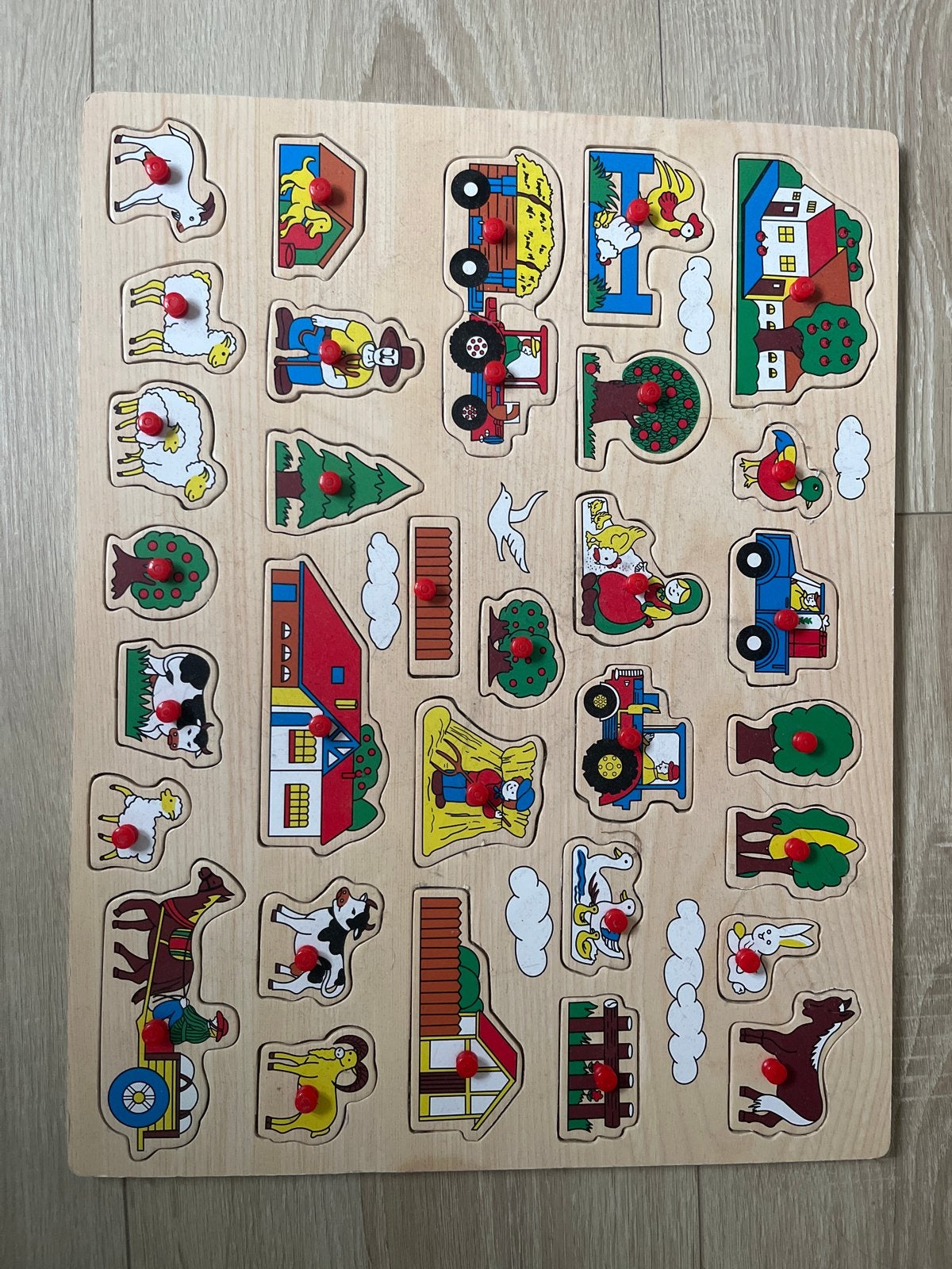 Grote houten boerderij legpuzzel voor kinderen, 2 tot 4 jaar, Gebruikt, 10 tot 50 stukjes, Ophalen of Verzenden