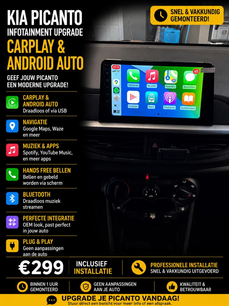 CarPlay Android Auto Upgrade voor Kia Picanto, Auto diversen, Ophalen of Verzenden, Nieuw