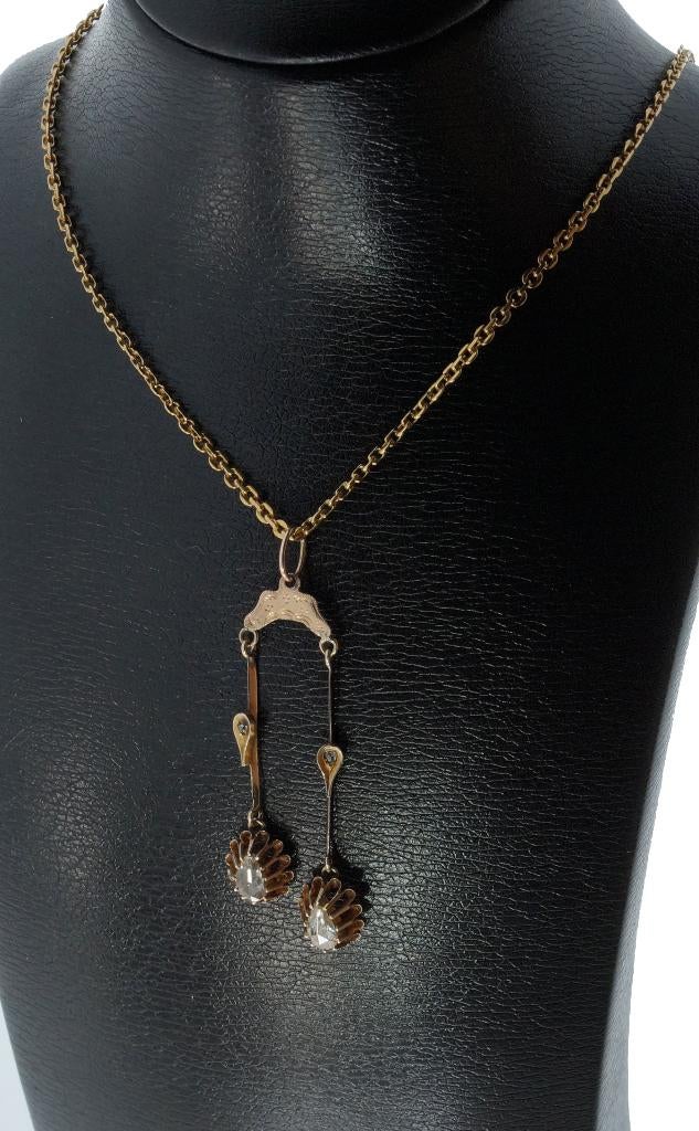 Diamanten antieke 14k gouden ketting hanger fraai dames, Verzenden, Goud, Hanger, Met edelsteen