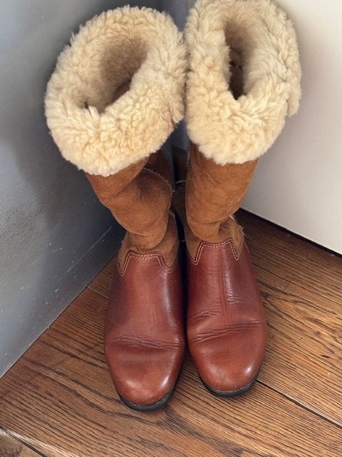 Exclusieve, hoge(44cm), slanke, leren bontlaarzen - 37, Ophalen of Verzenden, Zo goed als nieuw, Bruin, Hoge laarzen