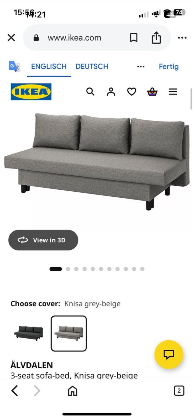 IKEA ÄLVDALEN 3-zits slaapbank, Knisa grijs-beige, Ophalen, Driepersoons, 75 tot 100 cm, Zo goed als nieuw