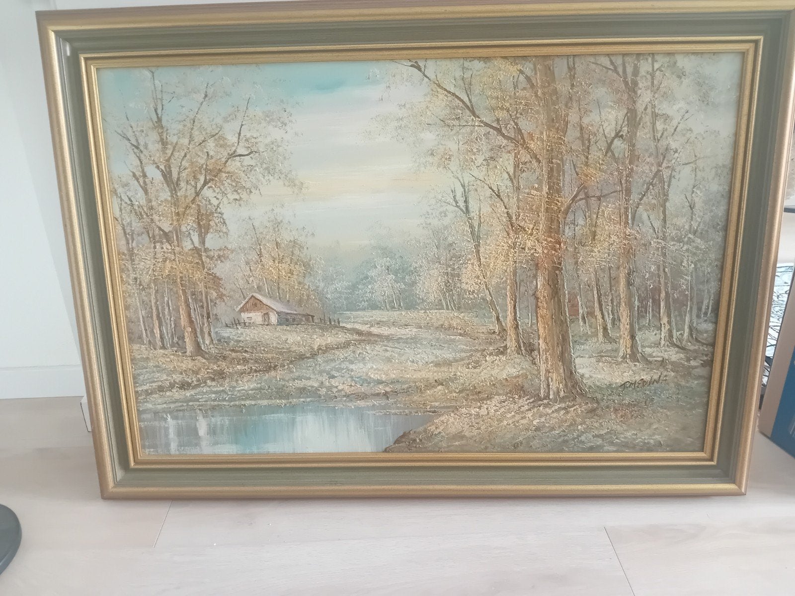 Schilderij P. Medina: Winterlandschap met huisje, Ophalen