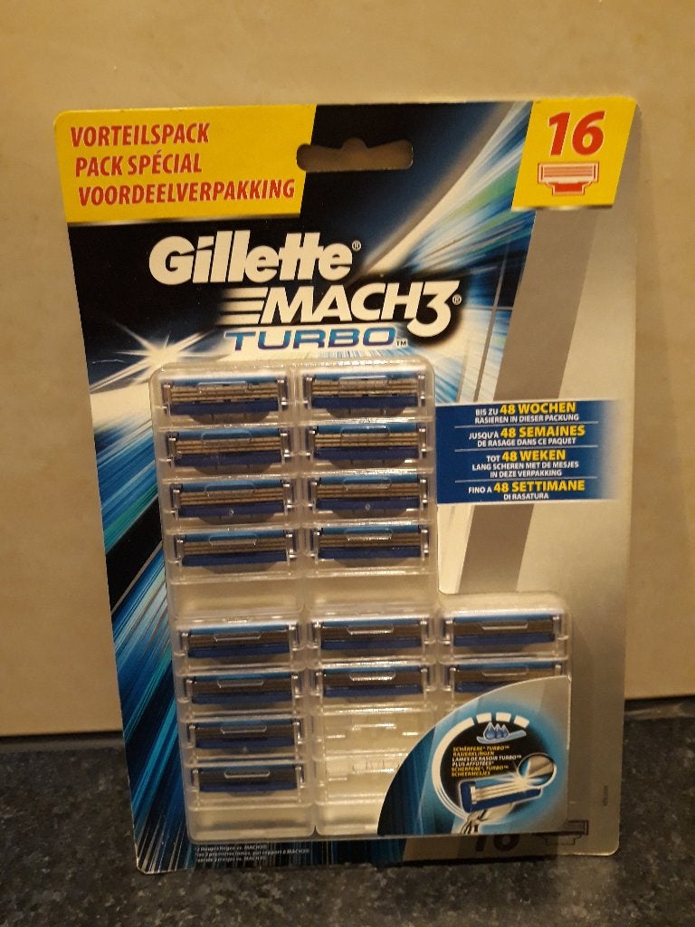 Gillette Mach 3 Turbo Scheermesjes - Voordeelpak 16 stuks, Ophalen of Verzenden, Nieuw, Gehele gezicht, Reiniging