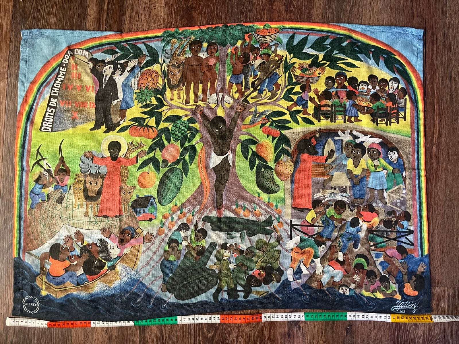 Uniek Wandkleed 'Droits de l'Homme' - Haïtiaanse Kunst, Antiek en Kunst, Wanddecoratie, Textiel, Handgemaakt, Ophalen of Verzenden