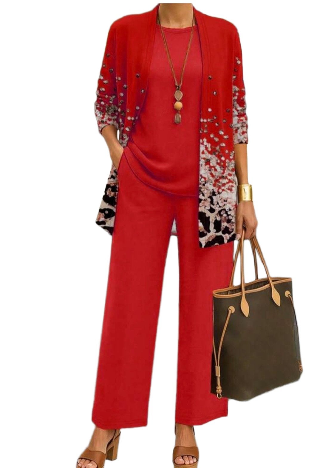 Dames 3-delige set: vest, top en broek - Rood (44-52), Kleding | Dames, Verzenden, Nieuw, Rood, Broek of Spijkerbroek