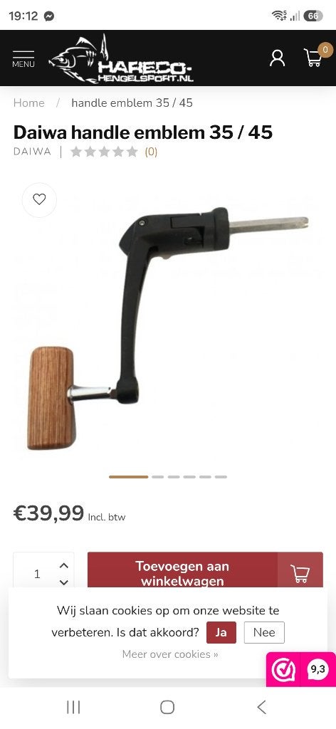 Daiwa Emblem folding handles, Ophalen of Verzenden, Zo goed als nieuw, Molen