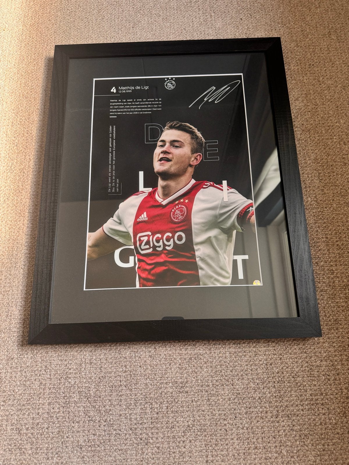Gesigneerd portret Matthijs de Ligt - Ajax, 50 – 75, Minder dan 50 cm, Oorspronkelijke maker, Ophalen of Verzenden