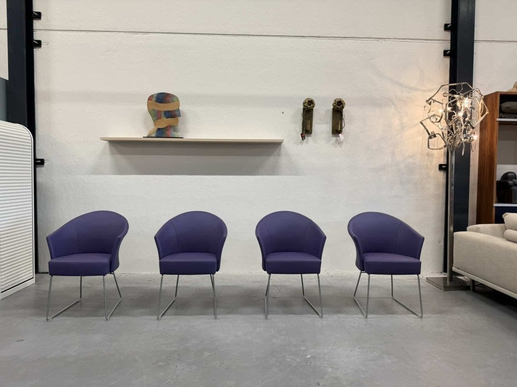 4 Nieuw Montis Floris eetkamerstoelen paars leer Stoel, Overige kleuren, Nieuw, Leer, Vier