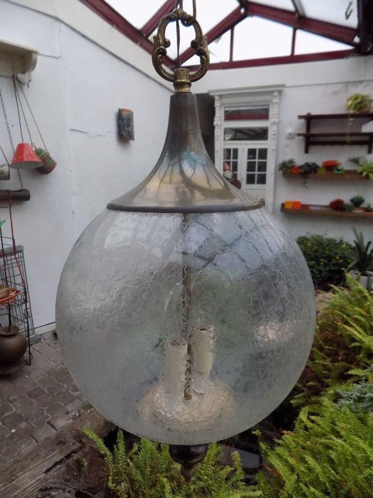 Vintage hanglamp jaren 60 ice glass lamp, Ophalen, Gebruikt